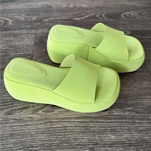 Topshop Chunky Lime Green Flatform Mules
